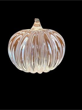 Steuben Iridescent Clear Glass Pumpkin Sculpture, in Steuben Bag and Box